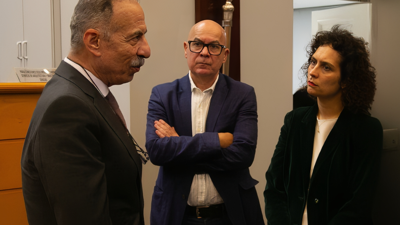 Regueira e Veira conversan con Husni Abdel Wahed, hoxe na sede da Deputaci&oacute;n