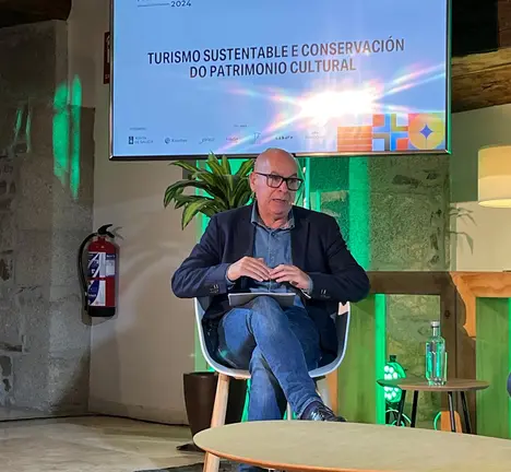 Regueira, durante a s&uacute;a intervenci&oacute;n no VIII Foro Territorios Patrimonio, hoxe en Monforte