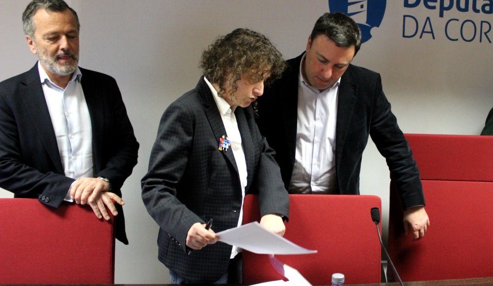 Goretti Sanmartín na presentación dunha moción conxunta de todos os grupos da corporación provincial que se aprobará no pleno do día 23 e que insta á recuperación para o patrimonio público do Pazo de Meirás.